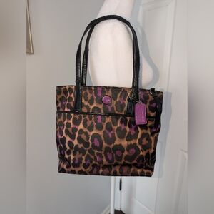 Coach Purple Ocelot Print Satchel